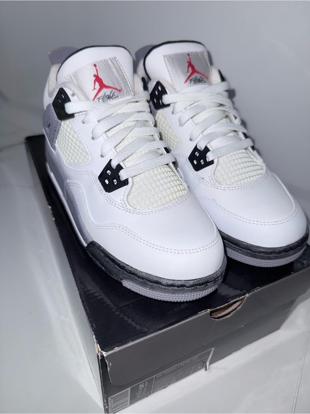 Jordan White Black Red Kids Retro 4 Sneakers